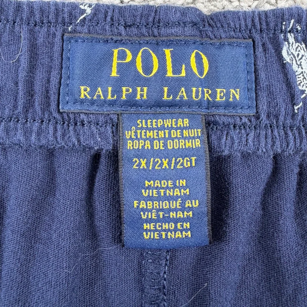 Polo Ralph Lauren Sleep Shorts Men 2X Navy Blue All Over Pony Logo Knit Lounge